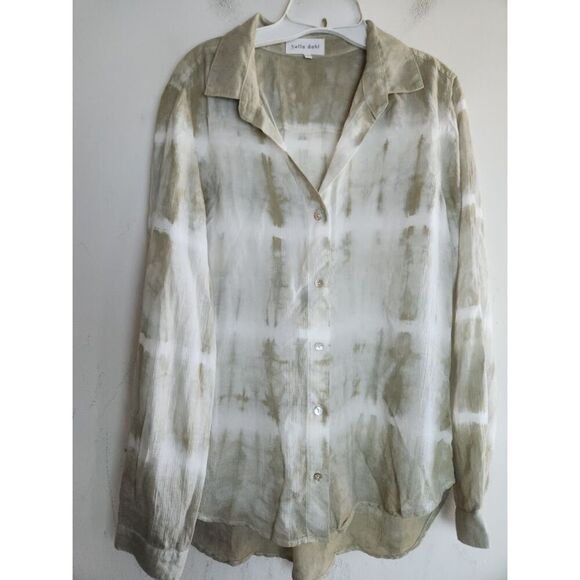 Bella Dahl Women Green White Tie Dye Linen Blend Button Down Shirt size Medium - Picture 1 of 6